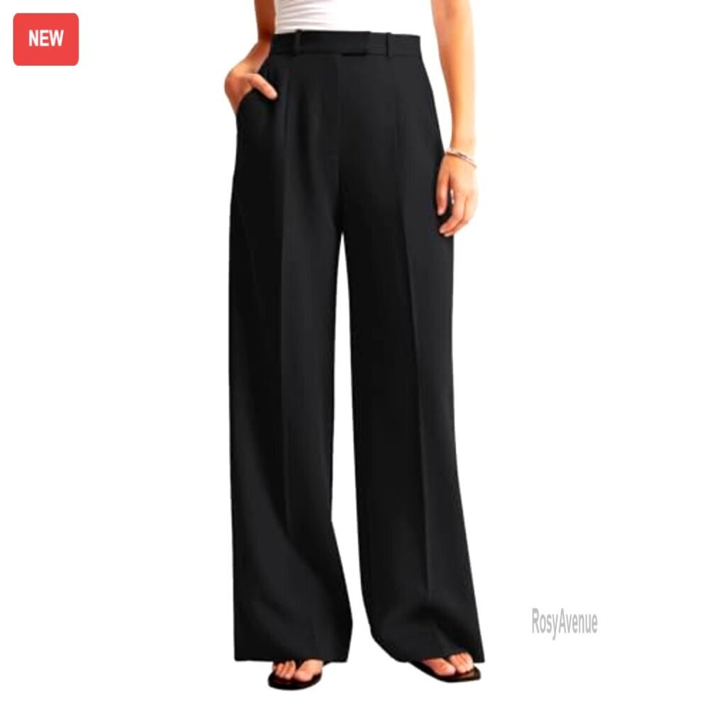 High Waisted Wide Leg Work Pants with Pockets Business Casual Trousers - Picture 2 of 7
